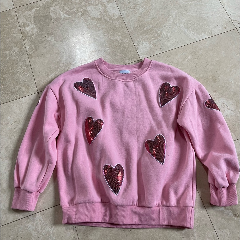 Katydid Sweatshirt with Sequin Hearts